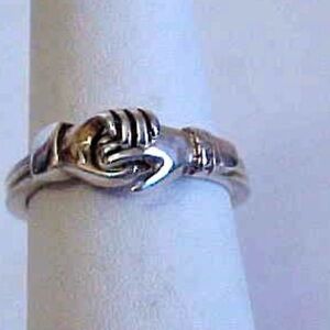 2 Silver silver Hand Clasp Ring both size 8